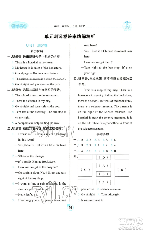 江西人民出版社2022王朝霞德才兼备作业创新设计六年级上册英语人教版参考答案