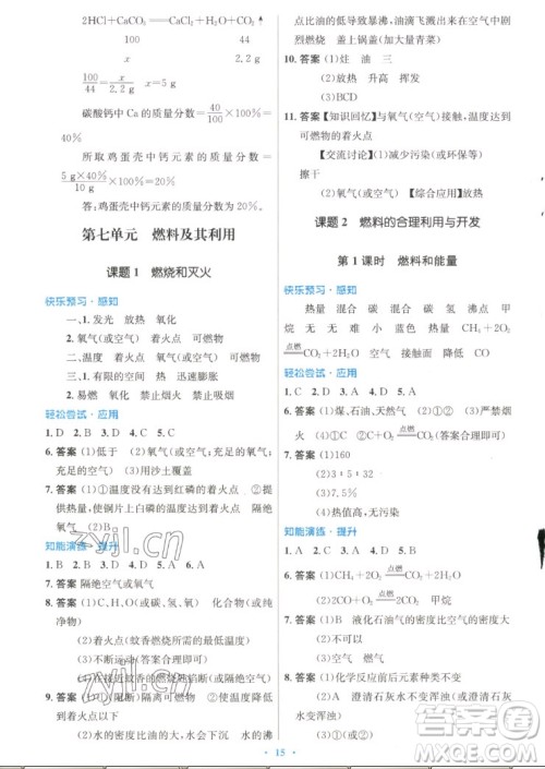 人民教育出版社2022秋初中同步测控优化设计化学九年级上册精编版答案 人民教育出版社2022秋初中同步测控优化设计化学九年级上册精编版答案