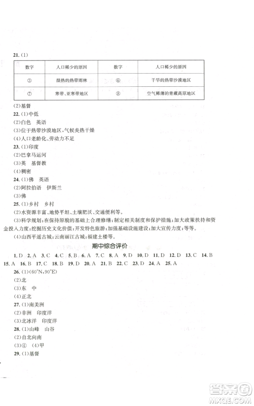 湖南教育出版社2022学科素养与能力提升七年级上册地理湘教版参考答案 湖南教育出版社2022学科素养与能力提升七年级上册地理湘教版参考答案