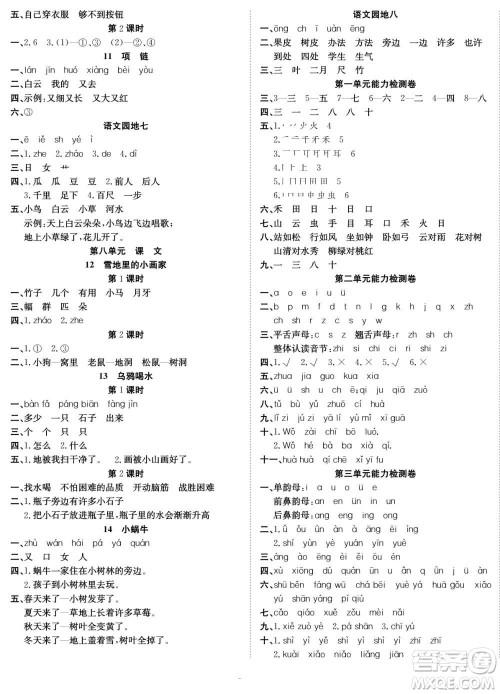 合肥工业大学出版社2022快乐学习随堂练语文一年级上册人教版答案