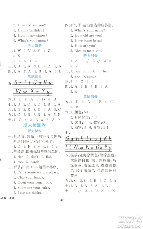 人民教育出版社2022胜券在握同步解析与测评课堂巩固练习三年级上册英语人教版重庆专版参考答案 人民教育出版社2022胜券在握同步解析与测评课堂巩固练习三年级上册英语人教版重庆专版参考答案