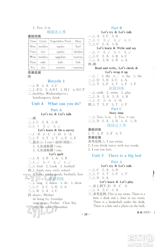 人民教育出版社2022胜券在握同步解析与测评课堂巩固练习五年级上册英语人教版重庆专版参考答案