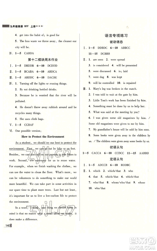 北方妇女儿童出版社2022胜券在握辽宁作业分层培优学案九年级上册英语外研版参考答案 北方妇女儿童出版社2022胜券在握辽宁作业分层培优学案九年级上册英语外研版参考答案