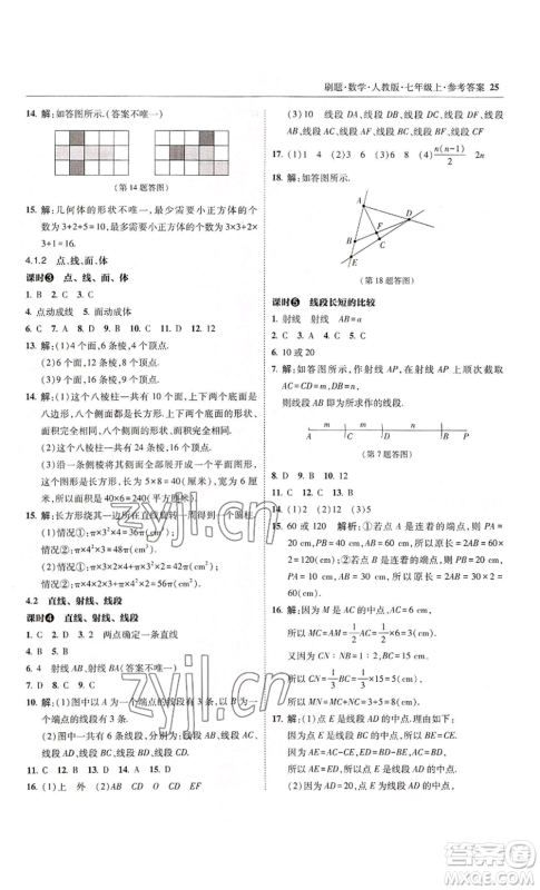 东北师范大学出版社2022北大绿卡刷题七年级上册数学人教版参考答案