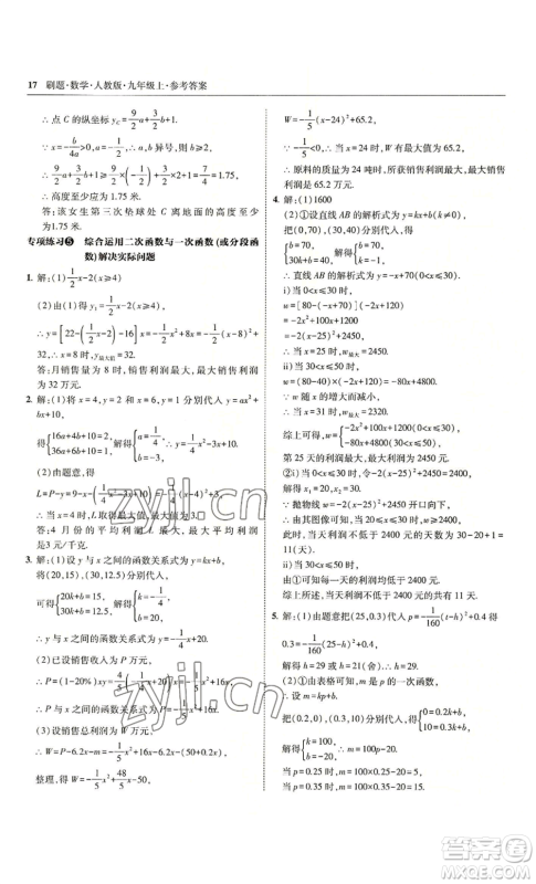 东北师范大学出版社2022北大绿卡刷题九年级上册数学人教版参考答案