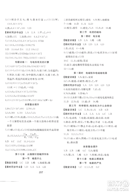 延边大学出版社2022名校一号梦启课堂九年级物理沪科版参考答案