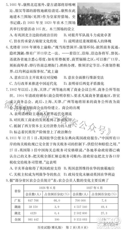 雅礼中学2023届高三月考试卷二历史试题及答案 雅礼中学2023届高三月考试卷二历史试题及答案