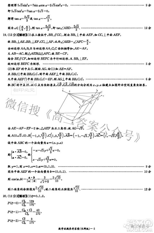 长郡中学2023届高三月考试卷二数学试题及答案