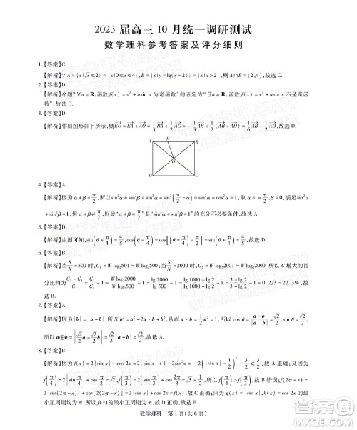 江西稳派智慧上进2023届高三10月统一调研测试理科数学试题及答案 江西稳派智慧上进2023届高三10月统一调研测试理科数学试题及答案