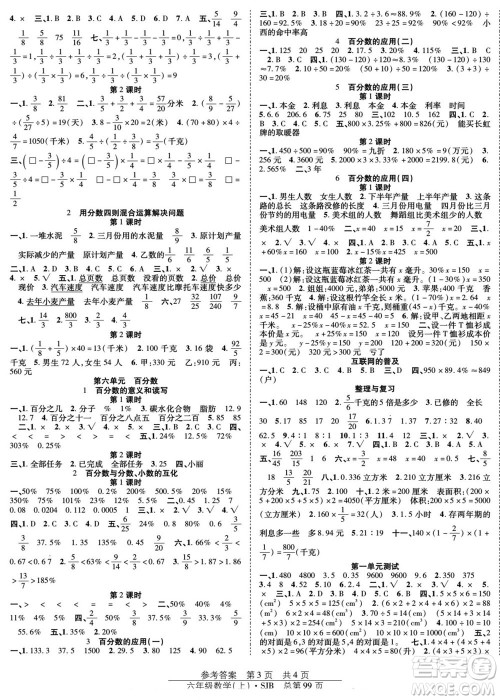 团结出版社2022秋阳光训练课时作业数学六年级上册SJ苏教版答案