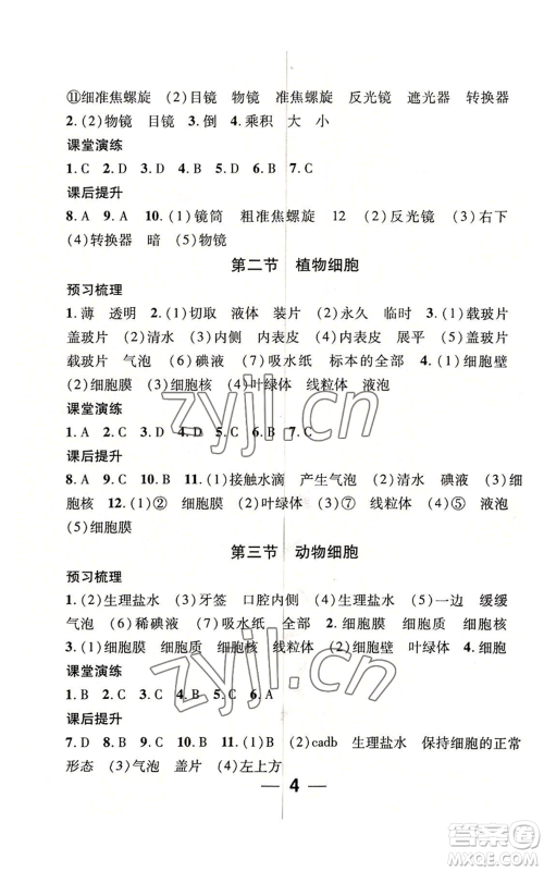 江西教育出版社2022精英新课堂三点分层作业七年级上册生物人教版参考答案 江西教育出版社2022精英新课堂三点分层作业七年级上册生物人教版参考答案
