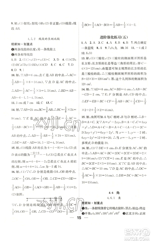 阳光出版社2022精英新课堂七年级上册数学华师大版参考答案