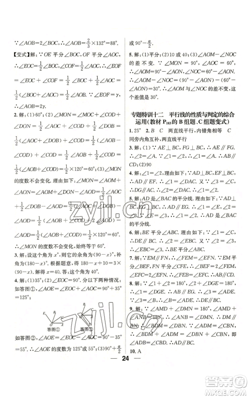阳光出版社2022精英新课堂七年级上册数学华师大版参考答案