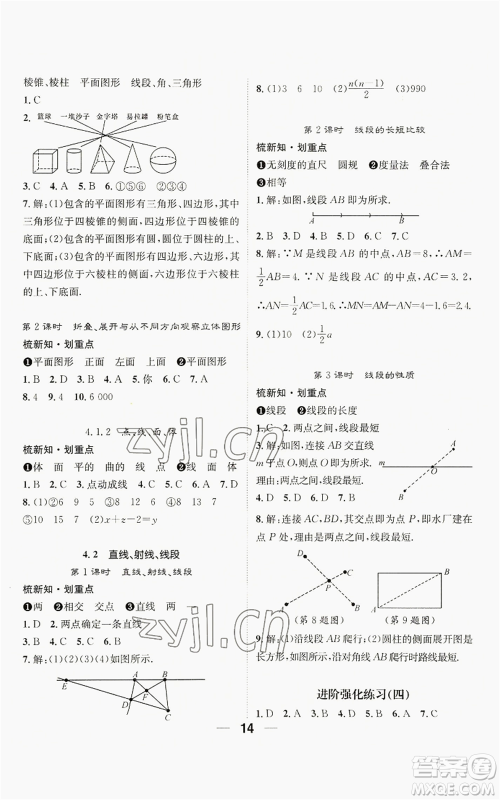 江西教育出版社2022精英新课堂三点分层作业七年级上册数学人教版贵阳专版参考答案