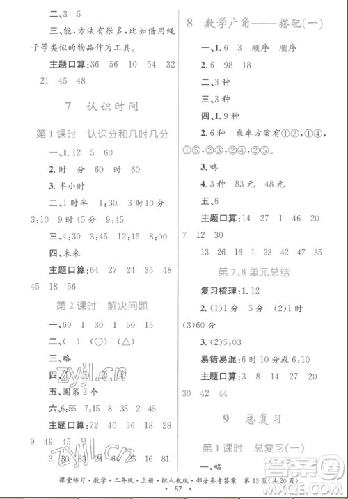 贵州民族出版社2022课堂练习二年级上册数学人教版答案