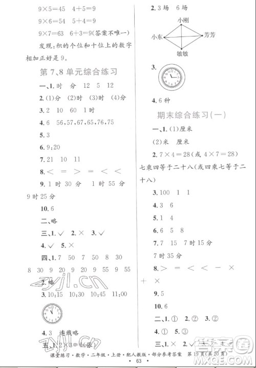 贵州民族出版社2022课堂练习二年级上册数学人教版答案