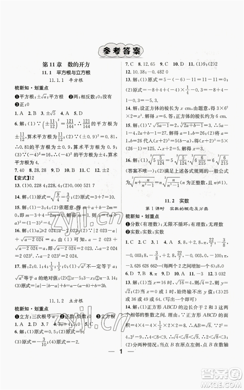 阳光出版社2022精英新课堂八年级上册数学华师大版参考答案