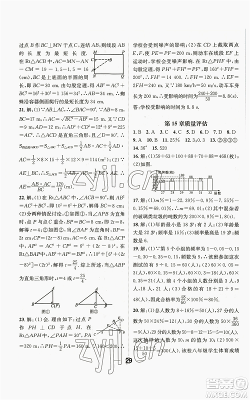 阳光出版社2022精英新课堂八年级上册数学华师大版参考答案