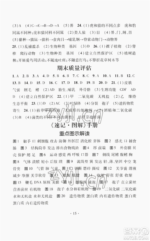 江西教育出版社2022精英新课堂三点分层作业八年级上册生物人教版参考答案