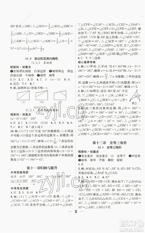 江西教育出版社2022精英新课堂三点分层作业八年级上册数学人教版贵阳专版参考答案