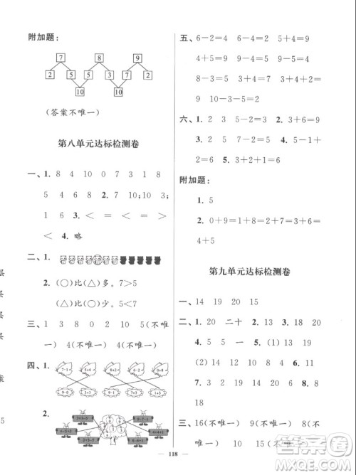 延边大学出版社2022秋江苏好卷一年级数学上册苏教版答案 延边大学出版社2022秋江苏好卷一年级数学上册苏教版答案