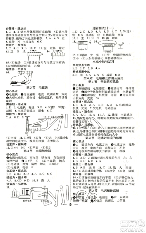 阳光出版社2022精英新课堂九年级上册物理教科版参考答案