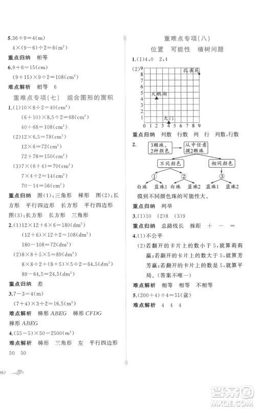 新疆青少年出版社2022黄冈金牌之路练闯考五年级上册数学人教版参考答案