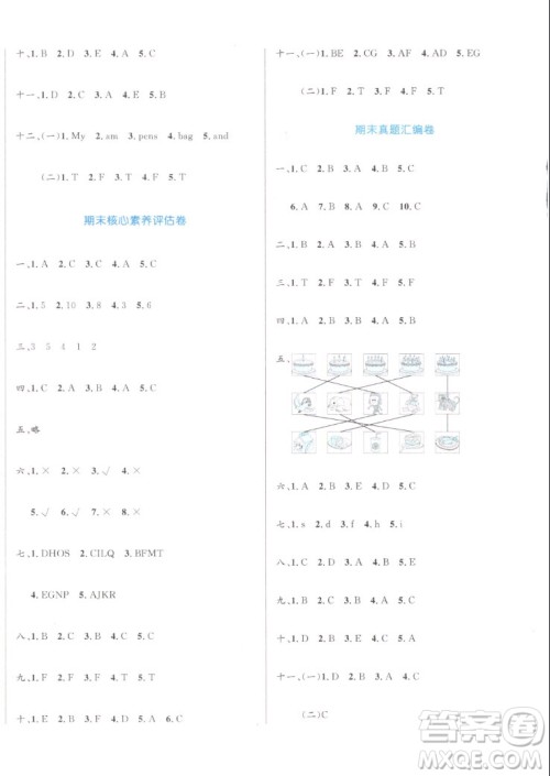 沈阳出版社2022秋黄冈名卷三年级上册英语人教版参考答案