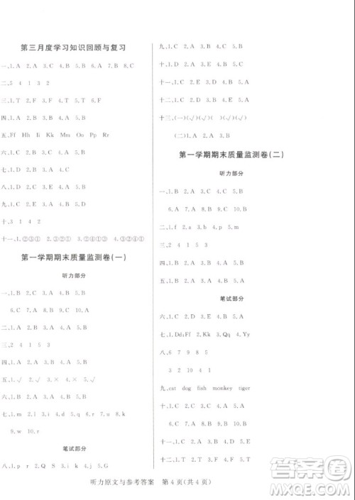 沈阳出版社2022秋黄冈名卷三年级上册英语人教版参考答案 沈阳出版社2022秋黄冈名卷三年级上册英语人教版参考答案