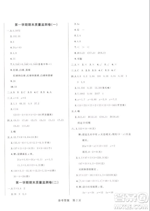 沈阳出版社2022秋黄冈名卷五年级上册数学人教版参考答案 沈阳出版社2022秋黄冈名卷五年级上册数学人教版参考答案