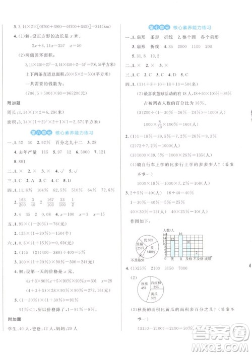 沈阳出版社2022秋黄冈名卷六年级上册数学人教版参考答案