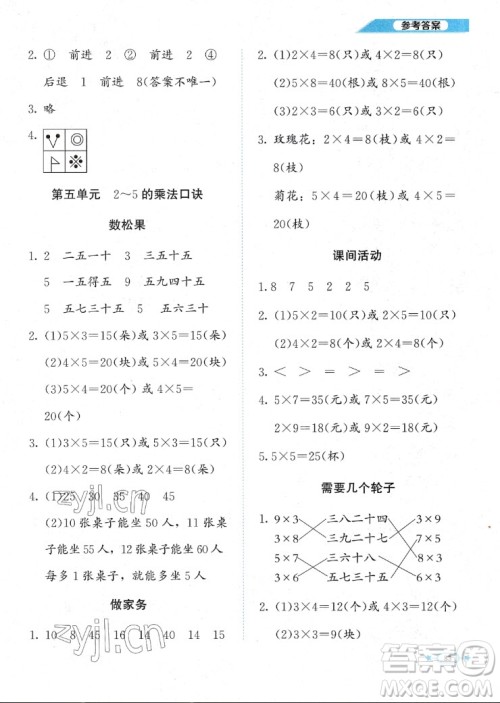 北京师范大学出版社2022秋课堂精练数学二年级上册北师大版福建专版答案