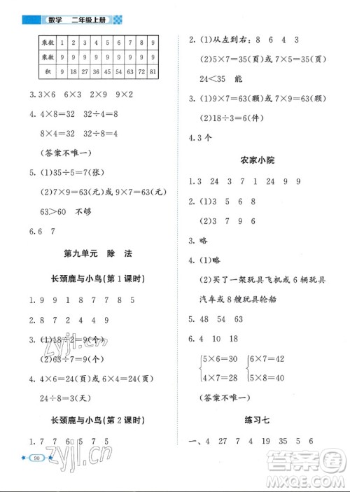 北京师范大学出版社2022秋课堂精练数学二年级上册北师大版福建专版答案