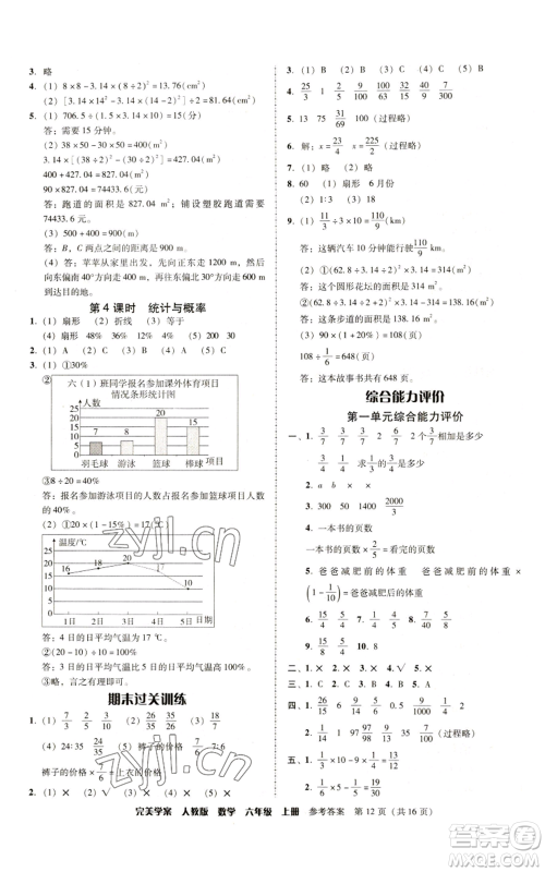 广东人民出版社2022完美学案六年级上册数学人教版参考答案