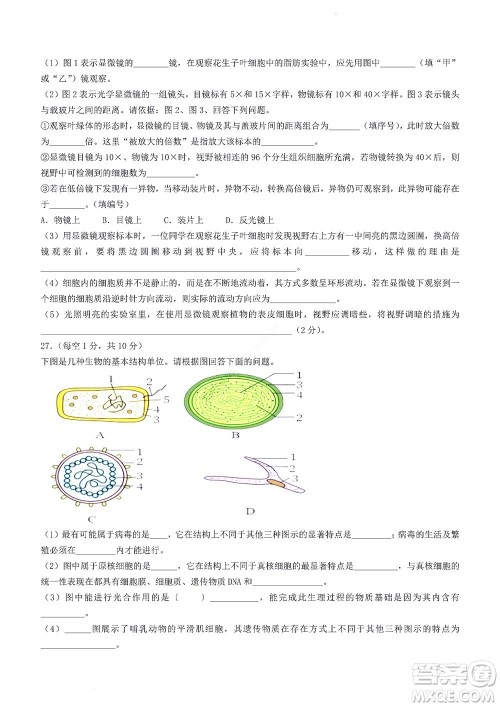 2022年山东省学情空间区域教研共同体高一10月份联考生物试题及答案