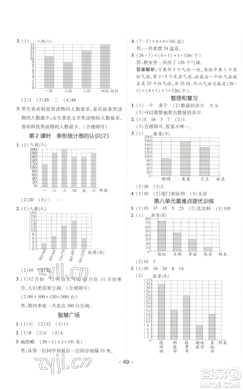 新疆青少年出版社2022同行课课100分过关作业四年级上册数学青岛版参考答案