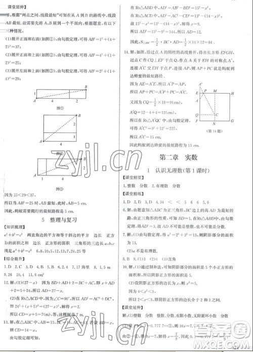 北京师范大学出版社2022秋课堂精练数学八年级上册北师大版江西专版答案