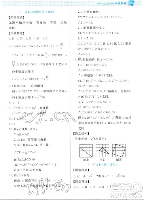 北京师范大学出版社2022秋课堂精练数学八年级上册北师大版四川专版答案