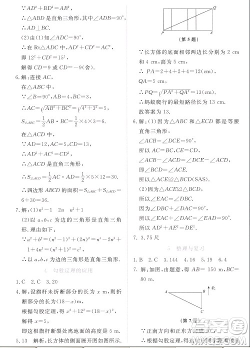 北京师范大学出版社2022秋课堂精练数学八年级上册北师大版福建专版答案