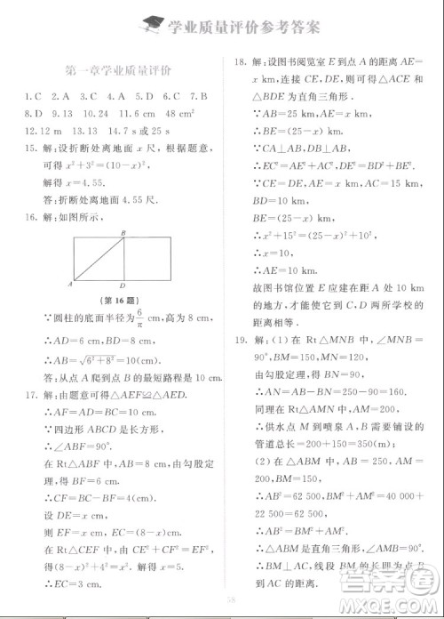 北京师范大学出版社2022秋课堂精练数学八年级上册北师大版福建专版答案