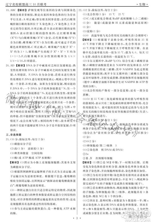 辽宁省名校联盟2022年高三10月份联合考试生物试题及答案 辽宁省名校联盟2022年高三10月份联合考试生物试题及答案