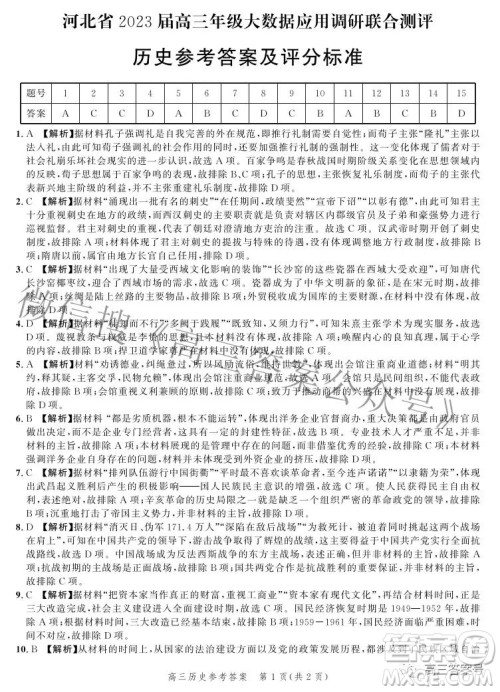 河北省2023届高三年级大数据应用调研联合测评历史试题及答案