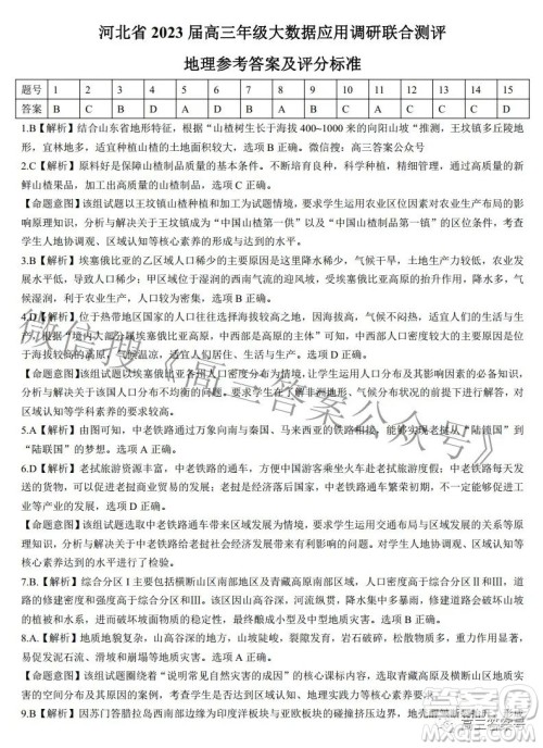 河北省2023届高三年级大数据应用调研联合测评地理试题及答案 河北省2023届高三年级大数据应用调研联合测评地理试题及答案