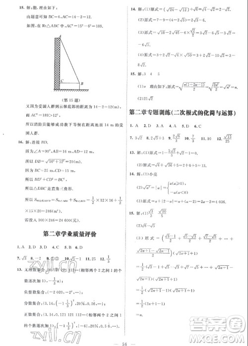 北京师范大学出版社2022秋课堂精练数学八年级上册北师大版山西专版答案