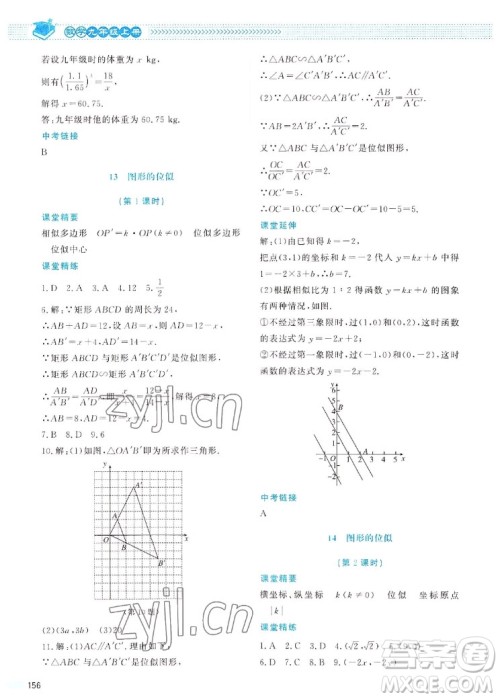 北京师范大学出版社2022秋课堂精练数学九年级上册北师大版四川专版答案