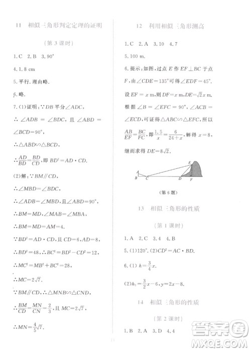 北京师范大学出版社2022秋课堂精练数学九年级上册北师大版福建专版答案