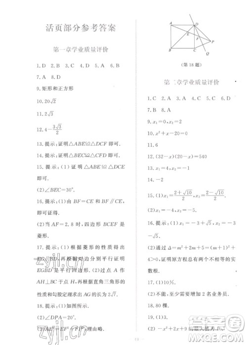 北京师范大学出版社2022秋课堂精练数学九年级上册北师大版福建专版答案