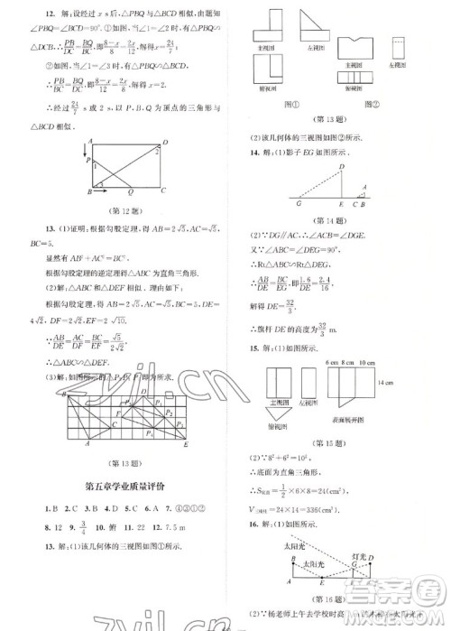 北京师范大学出版社2022秋课堂精练数学九年级上册北师大版山西专版答案