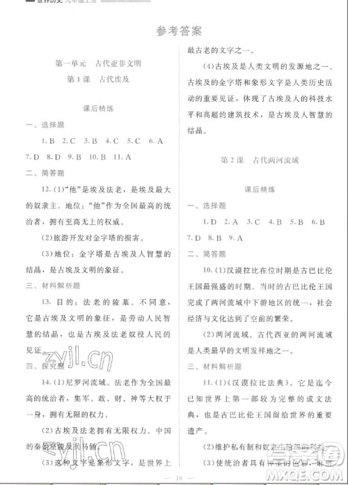 北京师范大学出版社2022秋课堂精练世界历史九年级上册人教版答案 北京师范大学出版社2022秋课堂精练世界历史九年级上册人教版答案