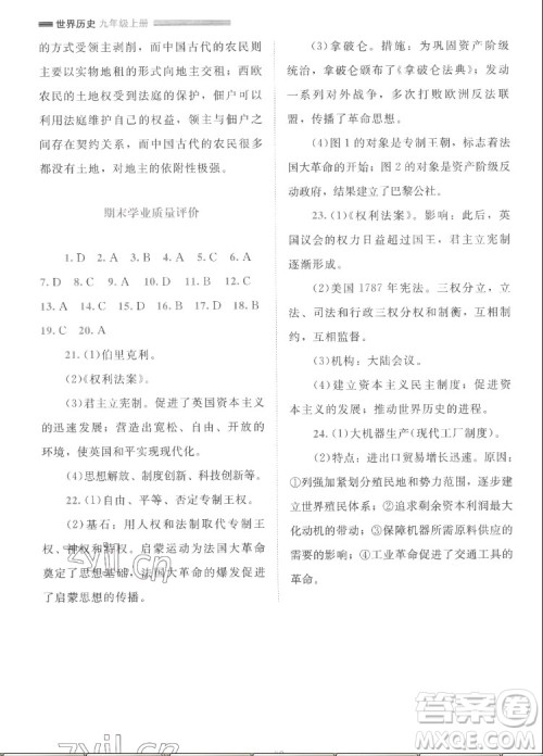北京师范大学出版社2022秋课堂精练世界历史九年级上册人教版答案 北京师范大学出版社2022秋课堂精练世界历史九年级上册人教版答案